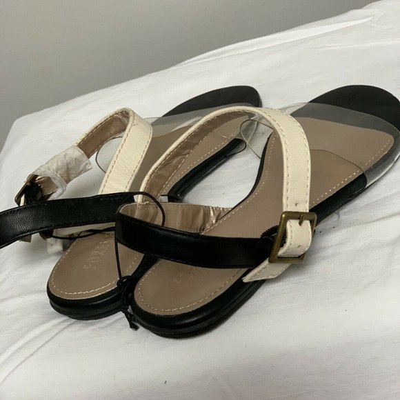 F21 Sandal Size 6 NWT Black,Clear,White - Picture 4 of 5